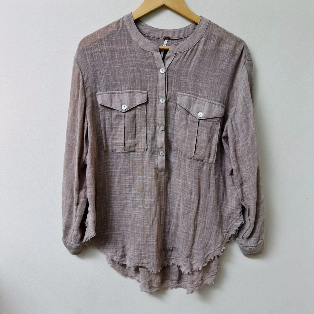Free People Fringe Half Button Top